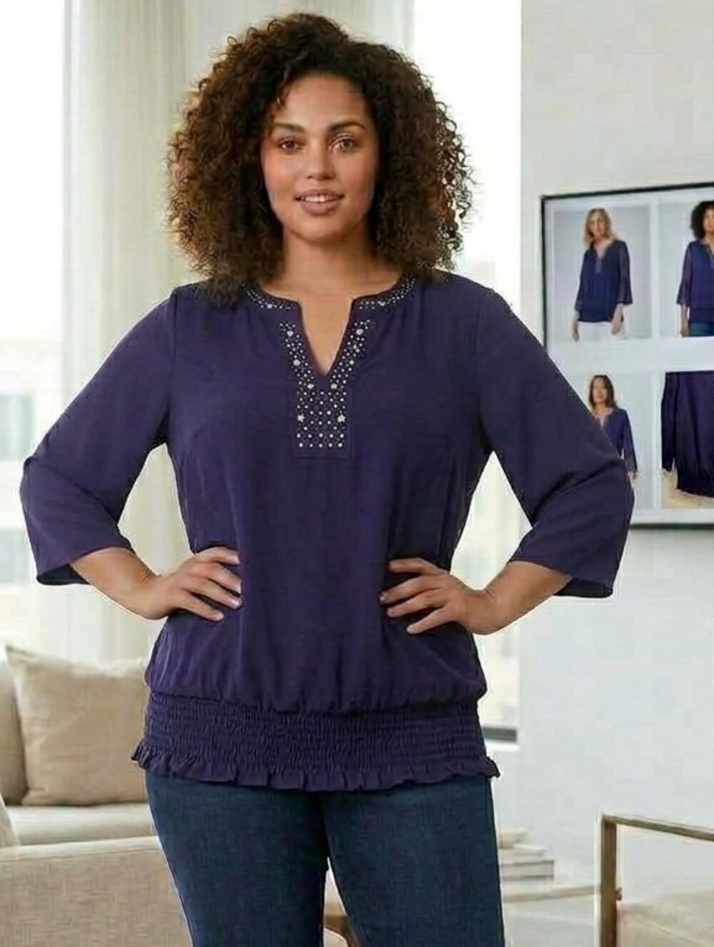 Alfani Deep Purple Stud-Trim V-Neck Top 14